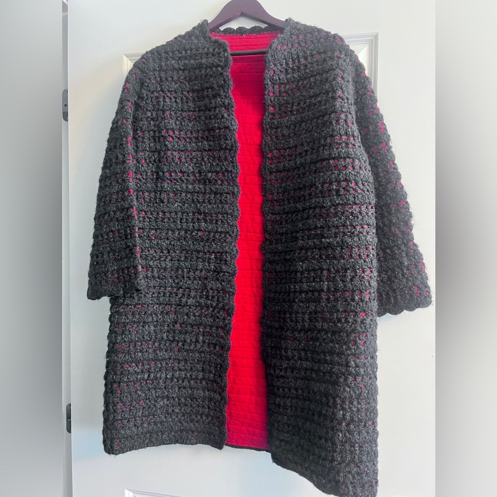 Vintage 60’s knit and felt black and red coat